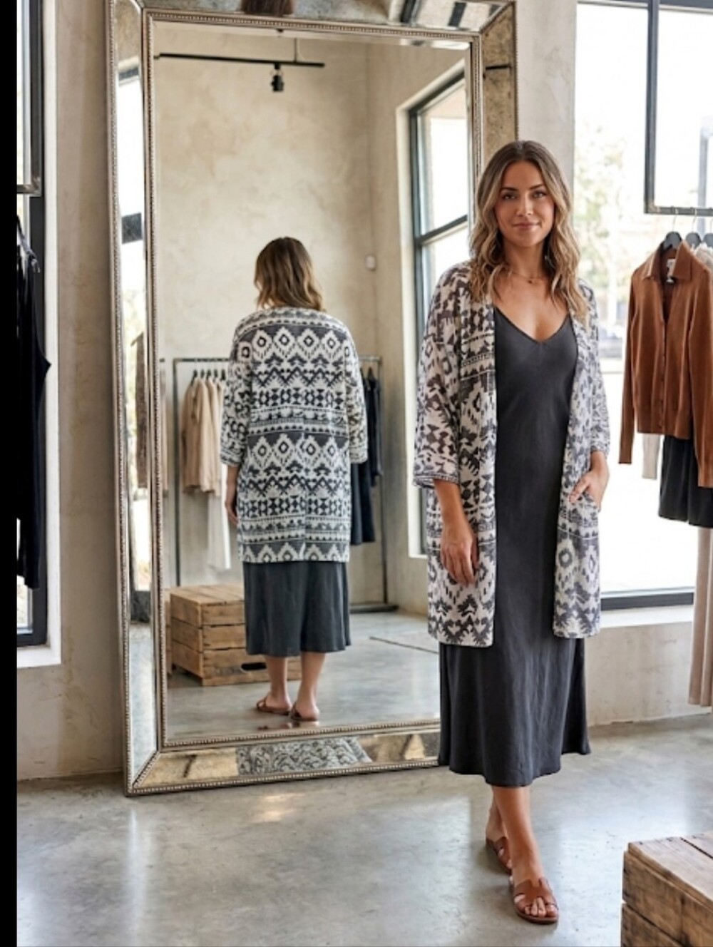 Aztec open front kimono Duster coverup M Eyeshadow